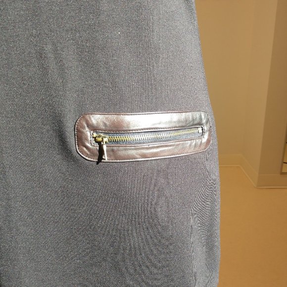 Black Knit Short Shift Dress with Brown Faux trim - Picture 2 of 6